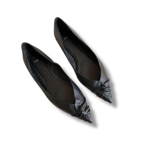 Maje Ballerina Black Leather Pointy Toe Flats Size 40 US 9.5 - Picture 1 of 9